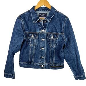 Vintage Guess Dark Denim Cropped Classic Jacket Small